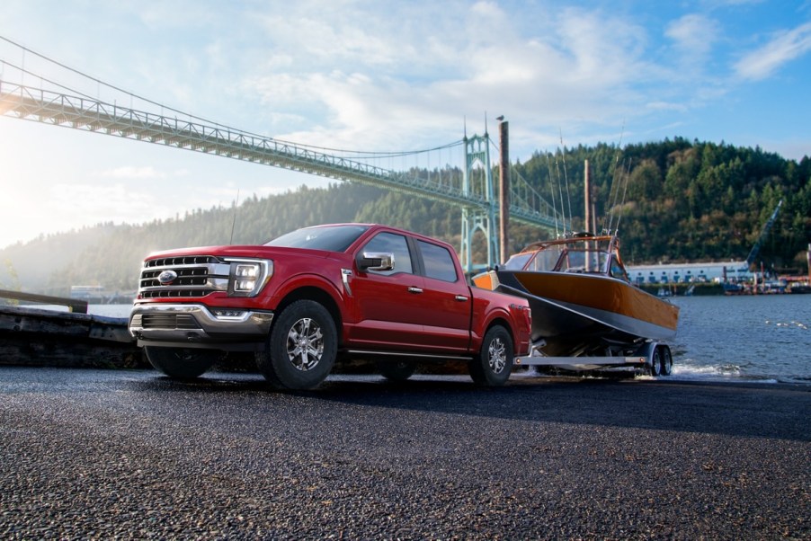 A 2023 Ford F-150 tows a boat, it will soon be available in Australia.