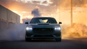 A new 2024 Ford Mustang shows off its fascia, which looks not unlike a Shelby GT500 from the last generation.