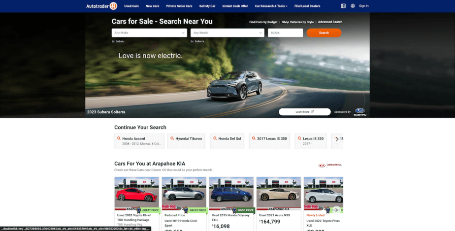 Autotrader homepage