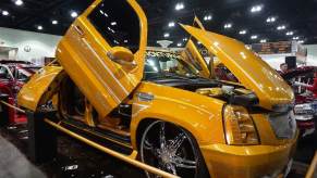 A Cadillac Escalade EXT luxury pickup truck model on display at DUB Show 2015 in Los Angeles, California