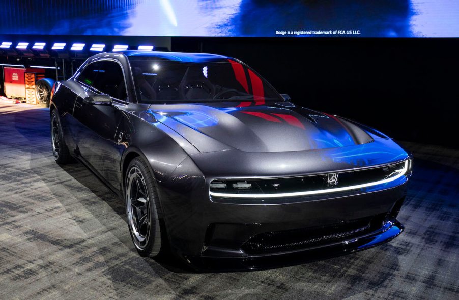 A Dodge Charger parked indoors