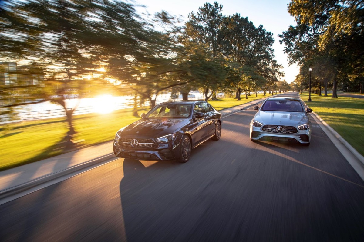 A pair of Mercedes-Benz E-Class models