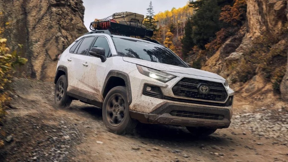 Front angle view of white 2023 Toyota RAV4 compact SUV