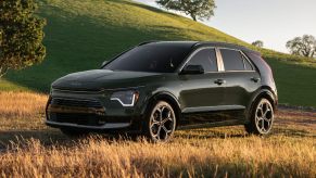 Front view of 2023 Kia Niro Hybrid, cheapest new Kia hybrid car and SUV with the best gas mileage