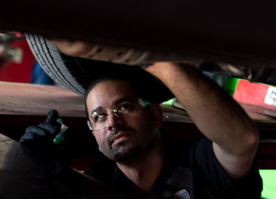 Looking under the body of a car