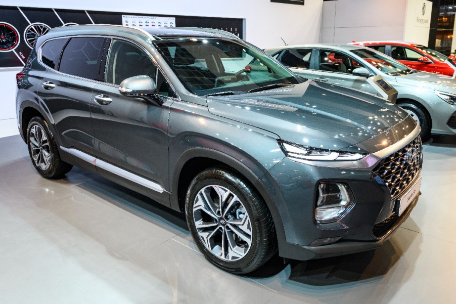 A Hyundai Santa Fe sits on display as a 2020 SUV.