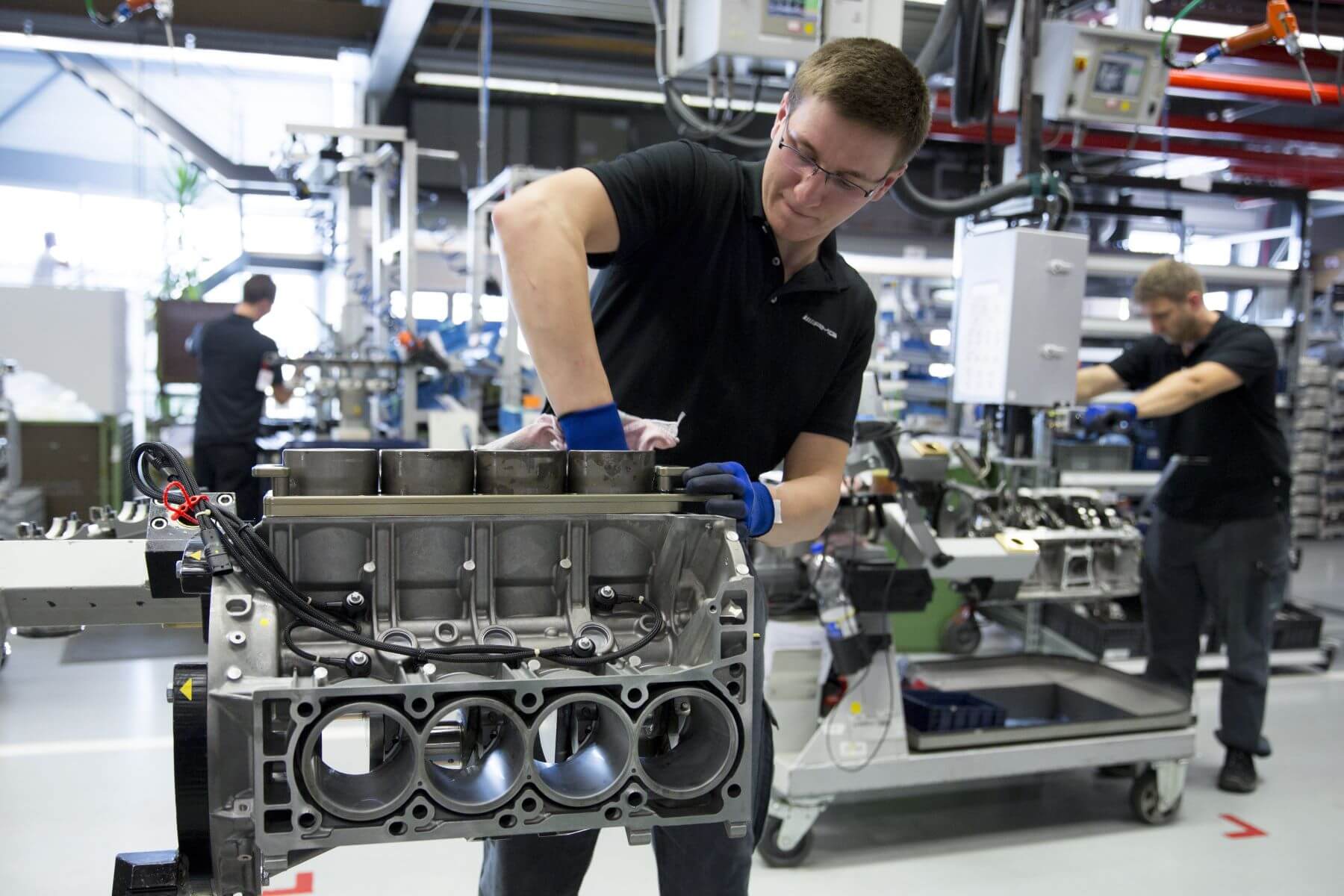 Mercedes-AMG engine production at a factory in Affalterbach, Germany