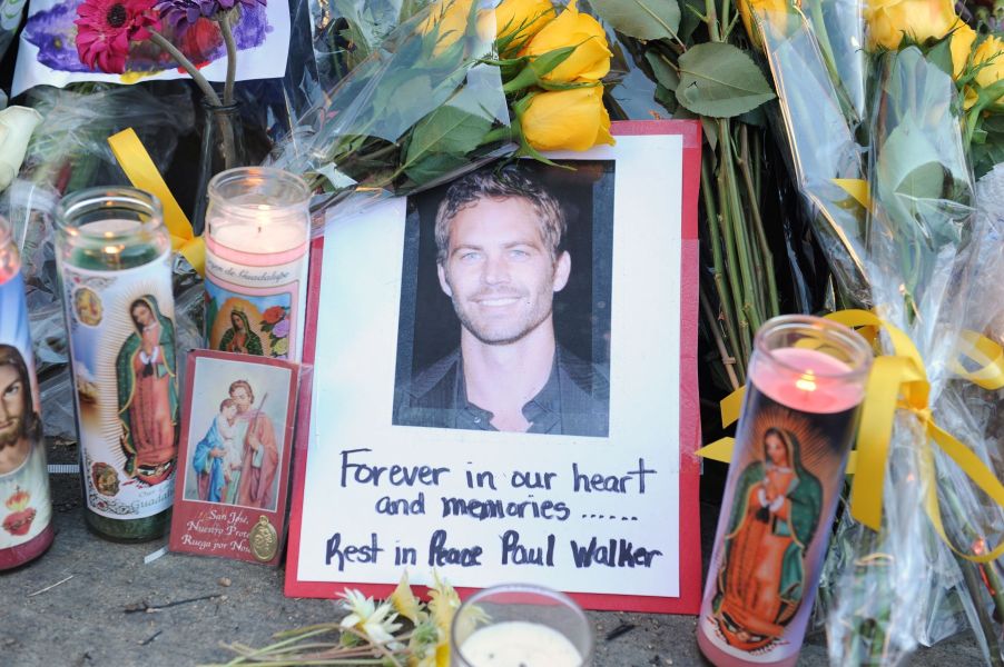 A memorial at the site of 'Fast and Furious' actor Paul Walker's car accident in Santa Clarita, California