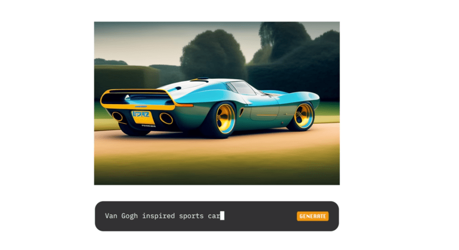 An AI car design showing what a car designed by Van Gogh might have looked like