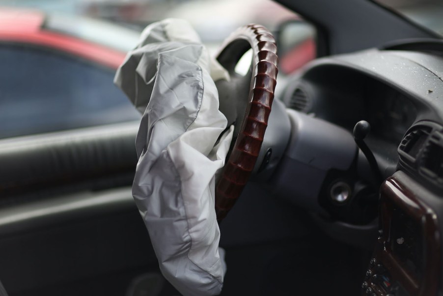 A deflated Takata airbag