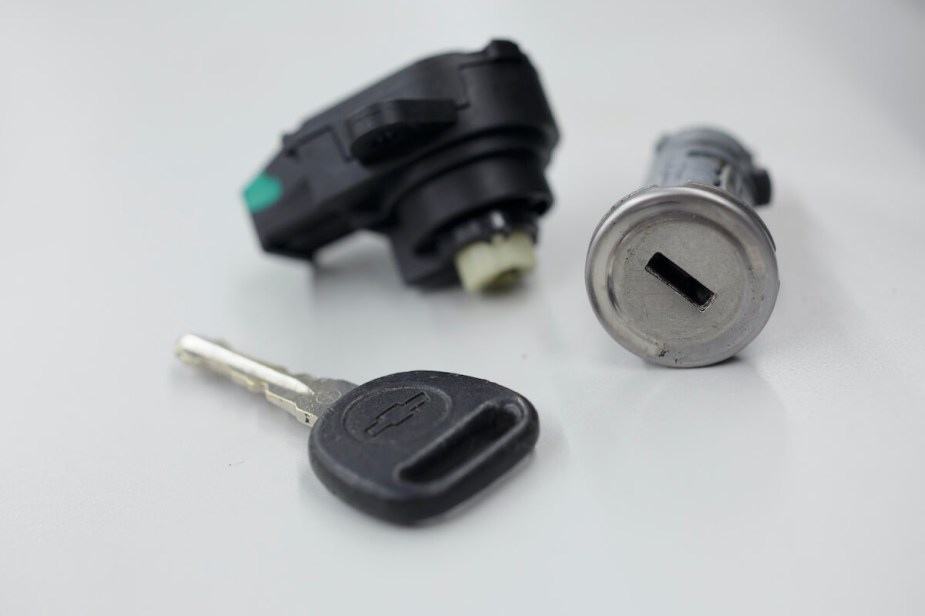 A broken ignition cylinder from a Chevrolet Cobalt.