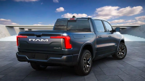 The back of the new range-extended Ram 1500 REV electric pickup truck.