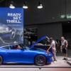 A blue Nissan Z sports car coupe at the 2022 New York International Auto Show (NYIAS)