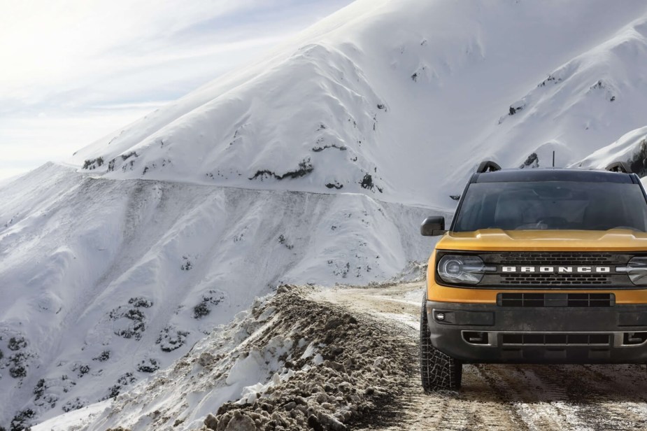 The safe SUVs for new drivers include this yellow 2023 Ford Bronco Sport