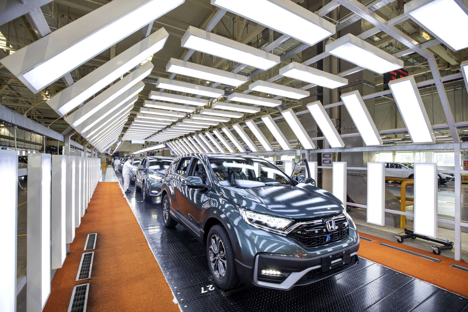 The safest Honda SUVs include this Honda CR-V at the production facility