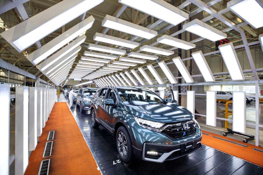 The safest Honda SUVs include this Honda CR-V at the production facility