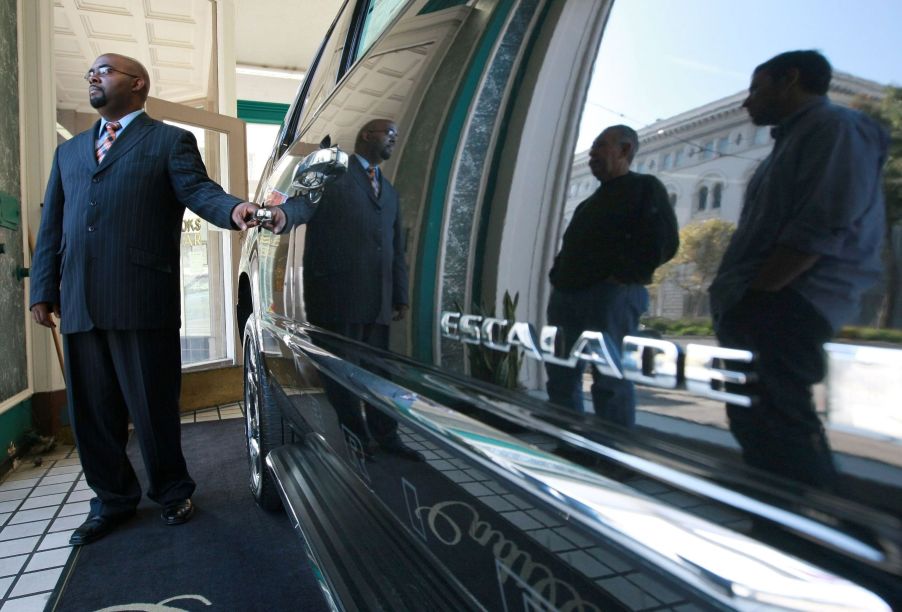 Shopping for a Cadillac Escalade luxury SUV at Ellis Brooks Chevrolet in San Francisco, California