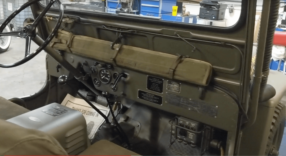 The dashboard of a 1950 CJ35A/U amphibious Jeep.