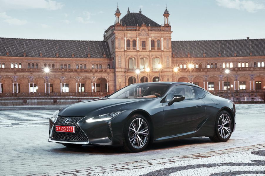 2018 Lexus LC parked in front of a building.