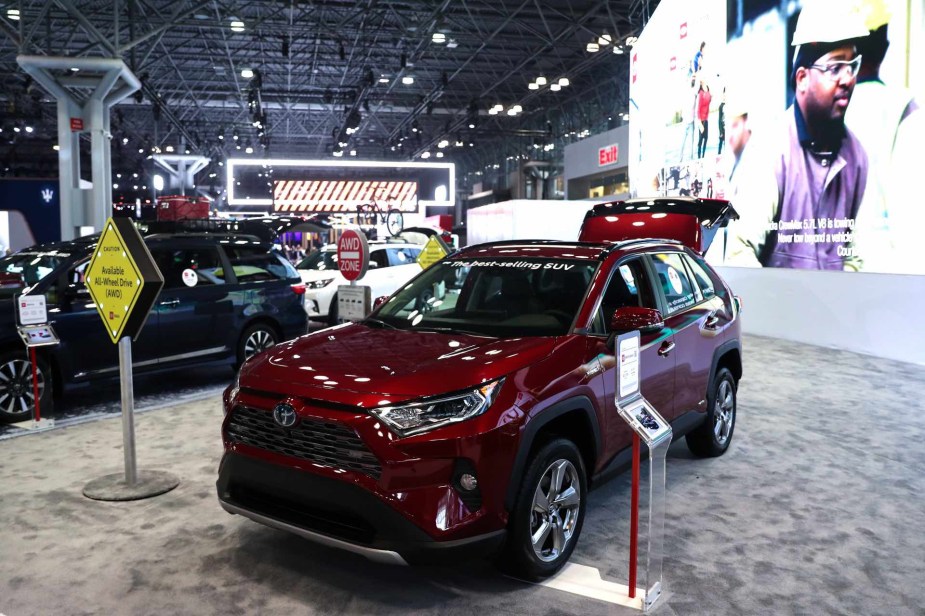 a red RAV4 2019