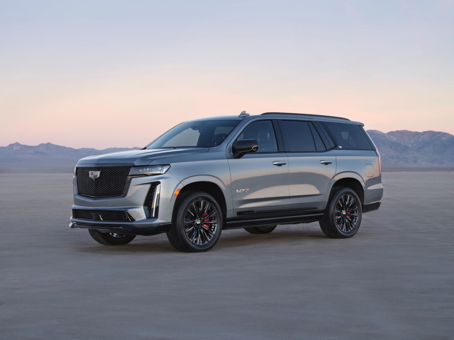 A 2023 Cadillac Escalade from the front 