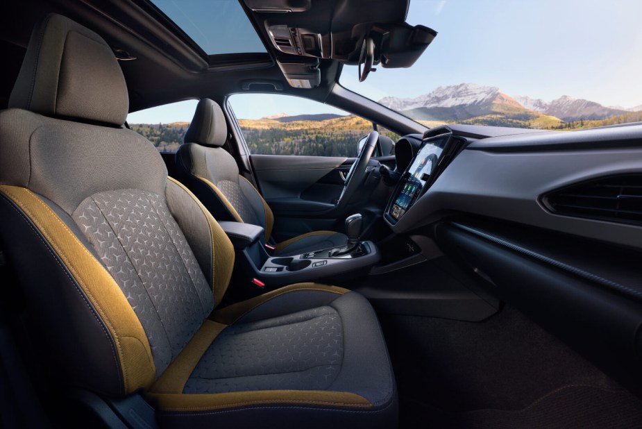 The updated interior of a 2024 Subaru Crosstrek from the passenger side perspective. 