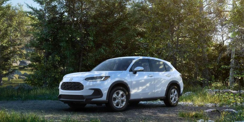 A white 2023 Honda HR-V subcompact SUV is parked outdoors. 