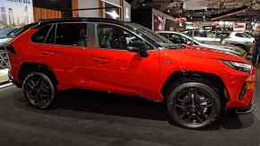 Red 2023 Toyota RAV4 on display. The Subaru Forester is a good 2023 Toyota RAV4 alternative