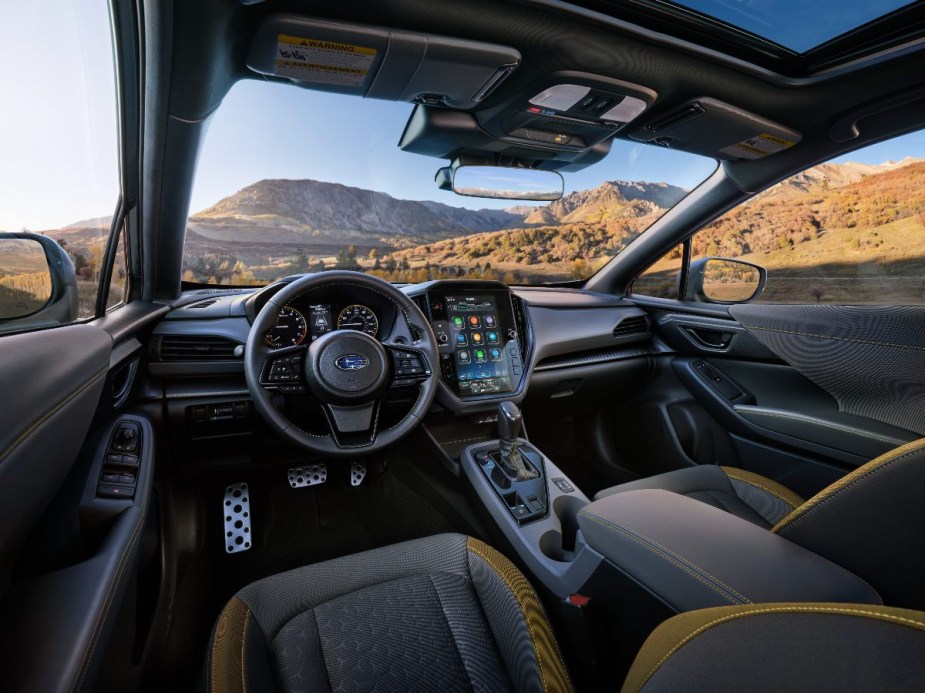 Dashboard in new 2023 Subaru Outback Touring XT crossover SUV, highlighting how much fully loaded one costs