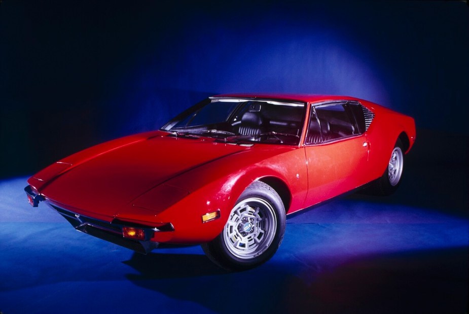 A red De Tomaso Pantera shows off its sleek lines. 