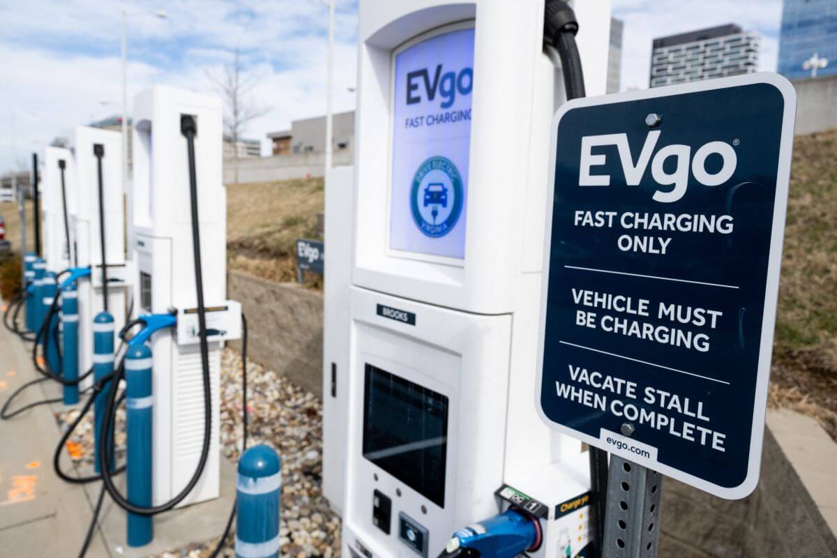 An EVgo electric vehicle fast charging station in Vienna, Virginia