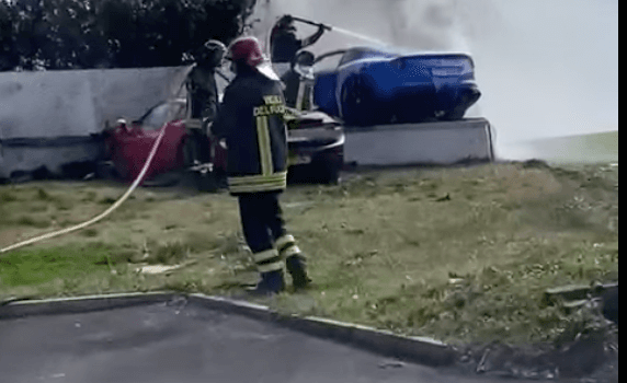 Watch 2 Ferraris Fly Through the Air and Crash Into an Italian Villa in One Luxurious Disaster