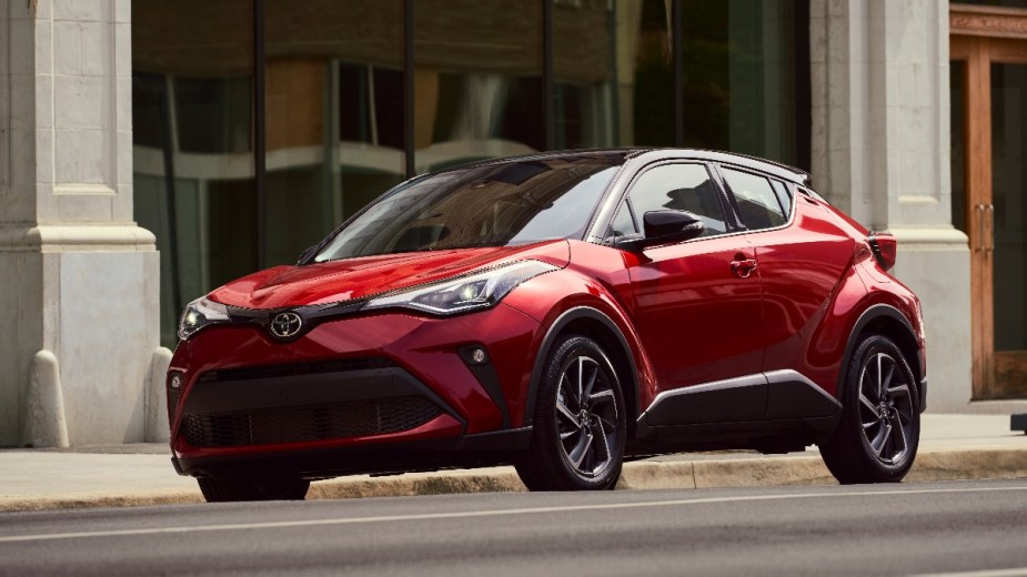 Front angle view of red 2022 Toyota C-HR crossover SUV