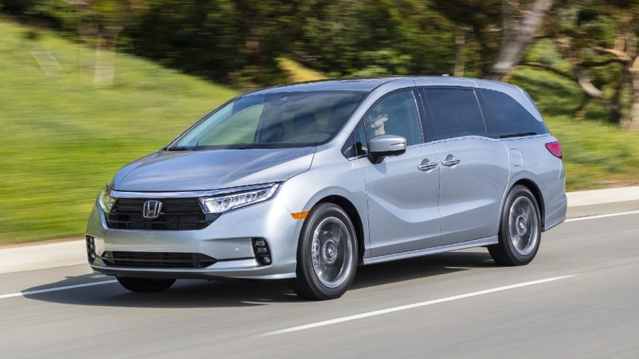 Front angle view of silver 2023 Honda Odyssey, showing most common problems and if it’s a reliable minivan