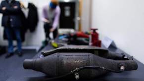 A catalytic converter sitting on a table.