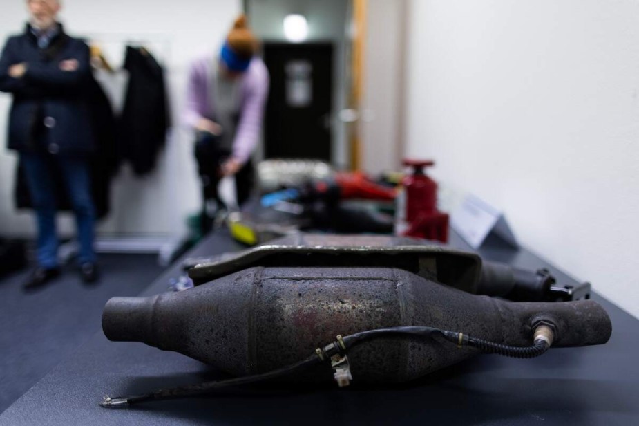 A Catalytic converter sitting on a table.