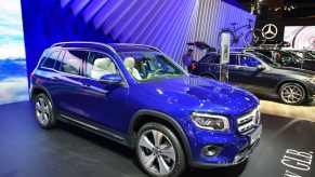 Mercedes-Benz GLB-Class in Blue at at auto show.