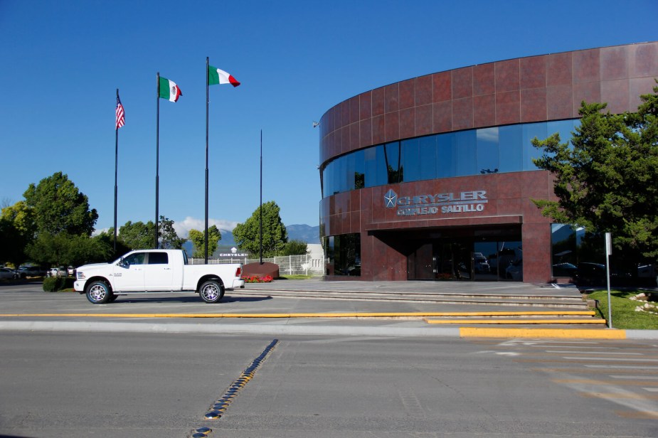 This Ram truck and its engine where built in the Saltillo, Mexico plant visible in the background.