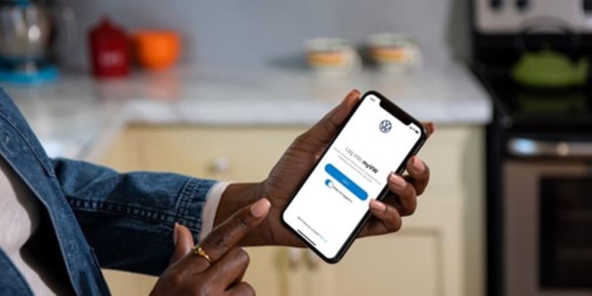 The Volkswagen Car-Net app login screen on a smartphone