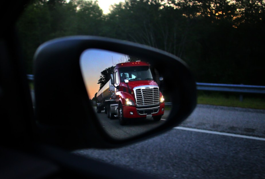 A side mirror view of a blind spot