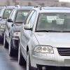 A line of Volkswagen Passat models taken in 2022 in Emden, Germany