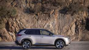 This surprising compact SUV is a Nissan Rogue in silver