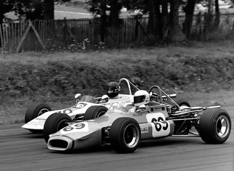 vintage formula 3 racer in black and white