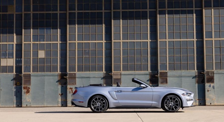 A 2023 Ford Mustang Convertible drops its top.