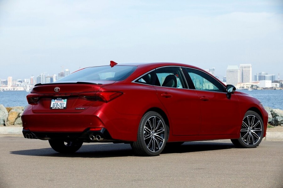 A red 2022 Toyota Avalon shows off its large car styling and proportions.