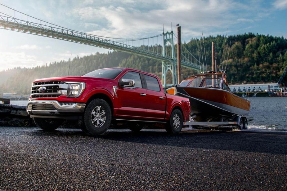 The 2023 Ford F-150 towing a boat