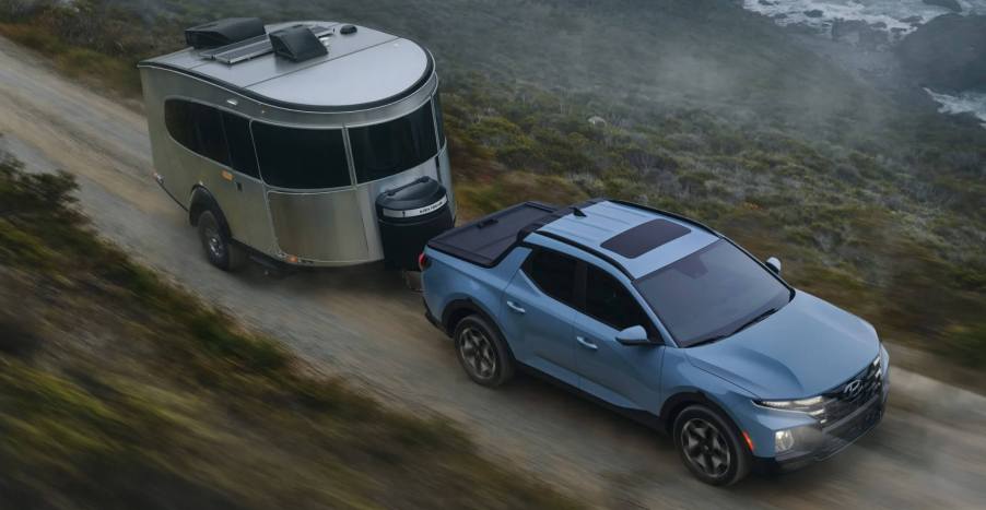 The 2023 Hyundai Santa Cruz towing a trailer