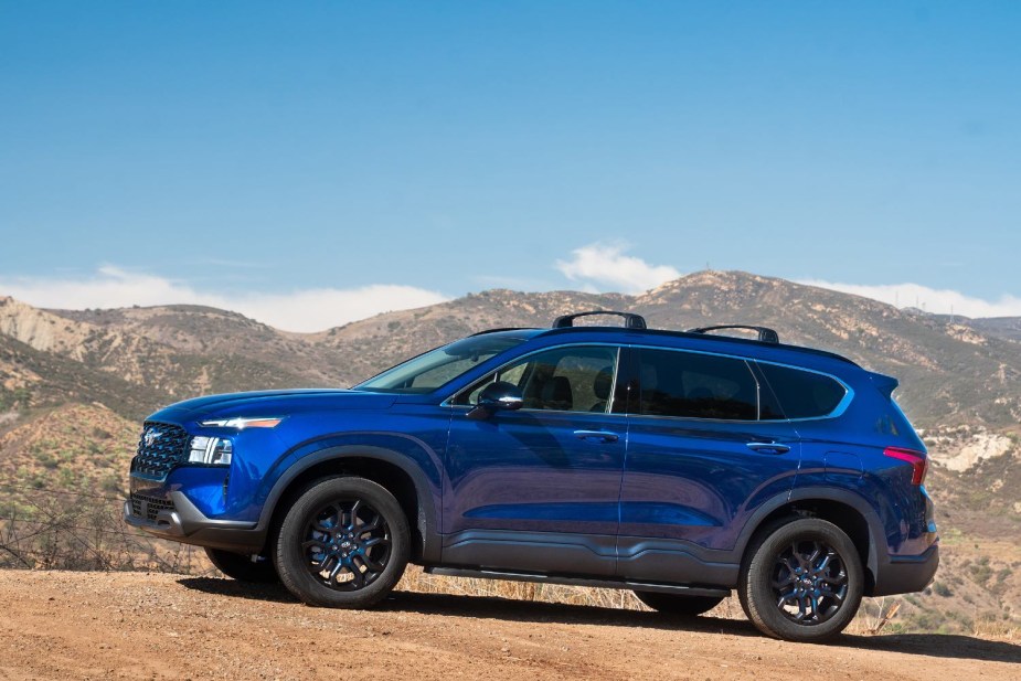 A blue 2023 Hyundai Santa Fe 