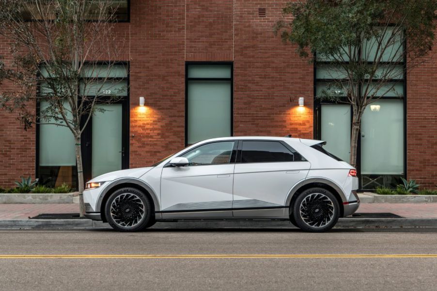 The 2023 Hyundai Ioniq 5 parked on a city street. The Ioniq 5 is one of the best electric SUVs you can get right now.