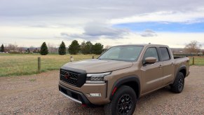 A front corner view of the 2023 Nissan Frontier